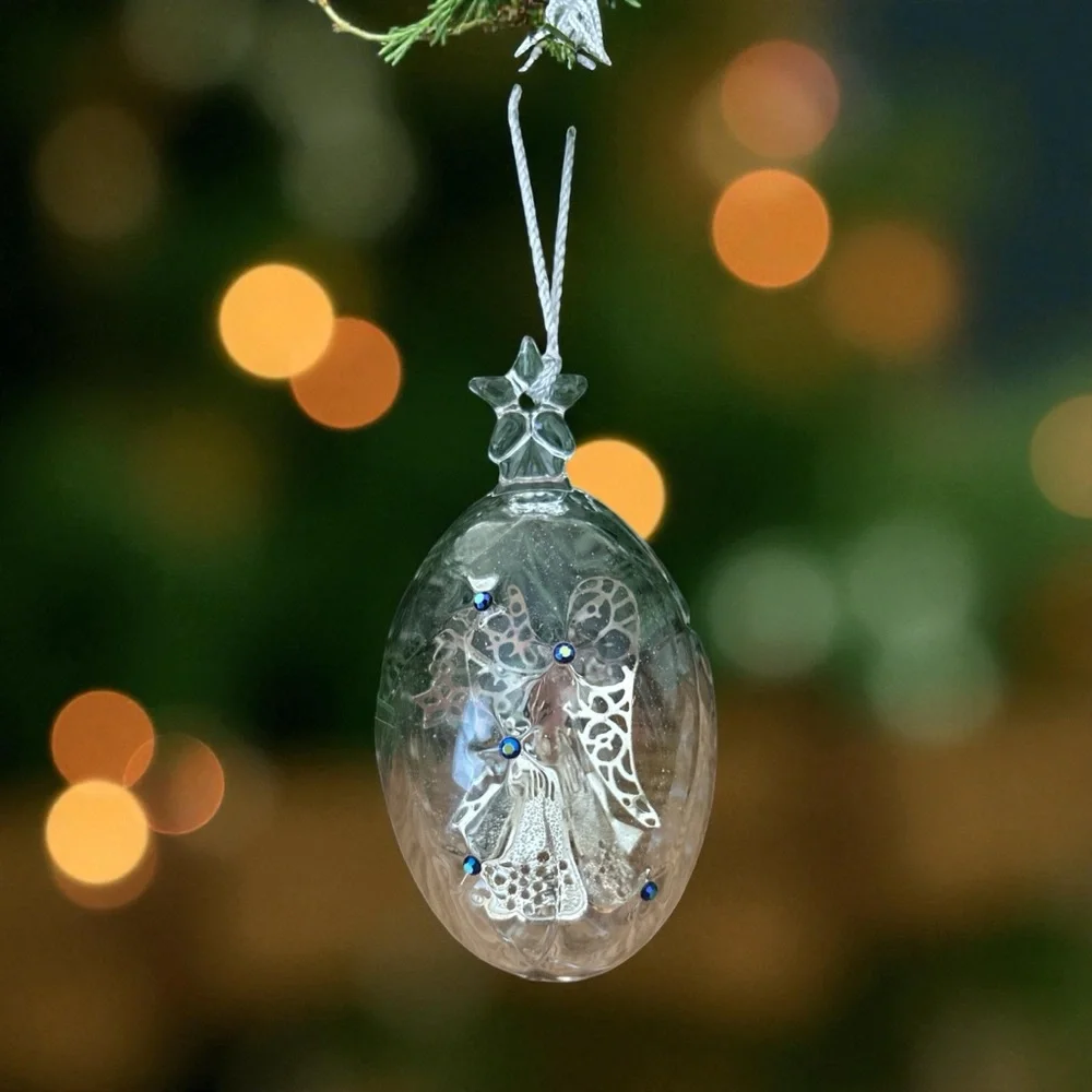 Vintage Lenox Celestial Angel Clear Crystal Egg Pave Jewels Series Ornament